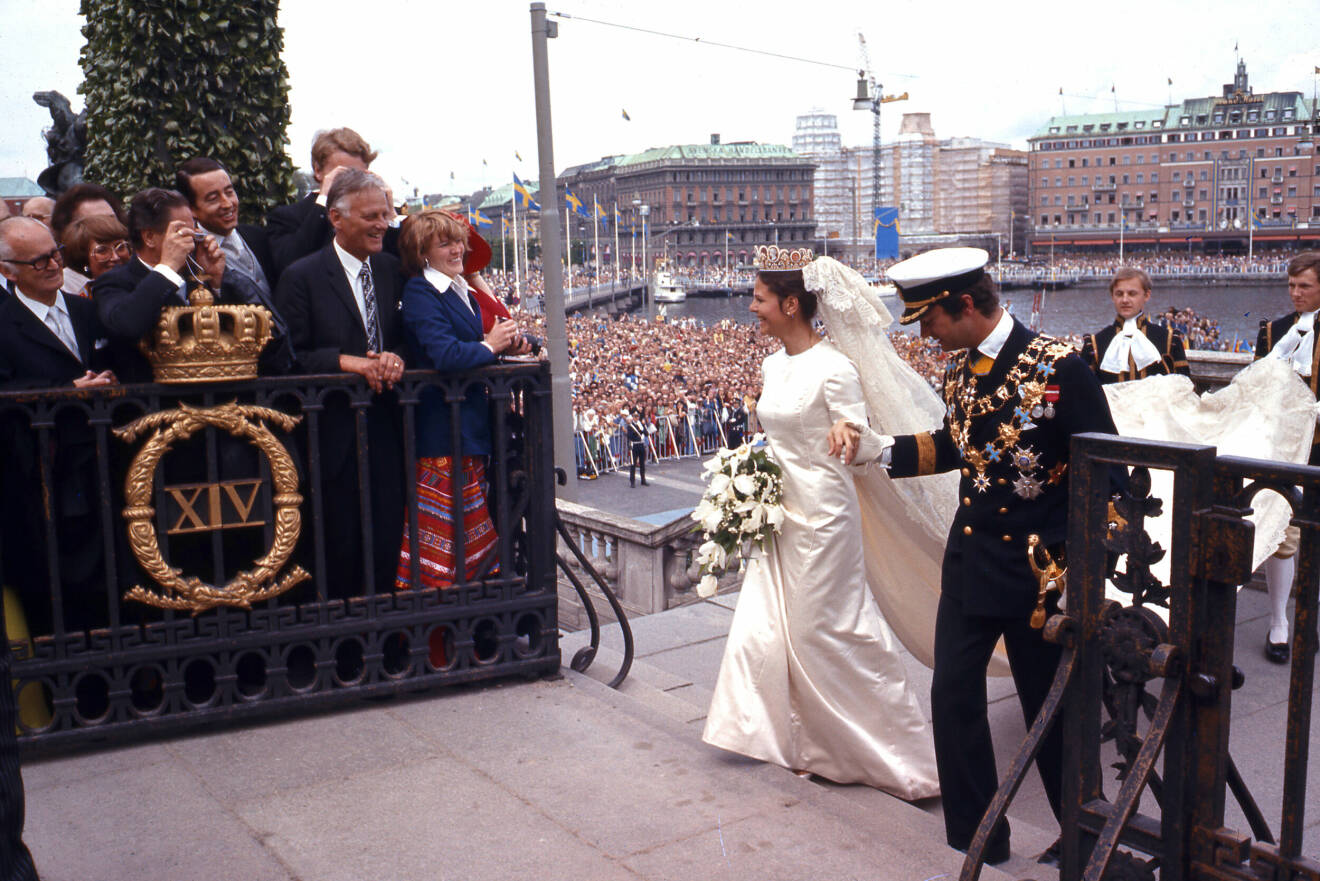 Kungen och Silvia, bröllop, 1976. Drottning Silvia, kung Carl XVI Gustaf, bröllop 1976