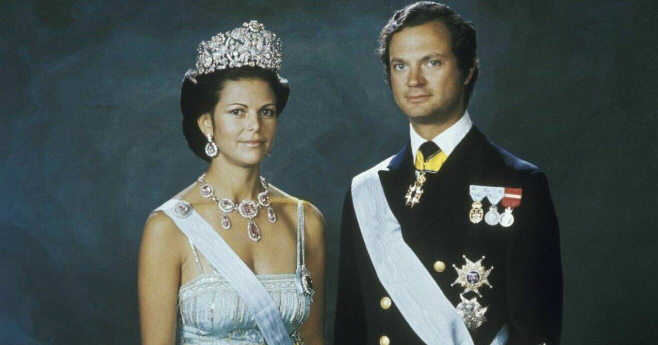Drottning Silvia och kung Carl Gustaf vid officiella fotograferingen 1976
