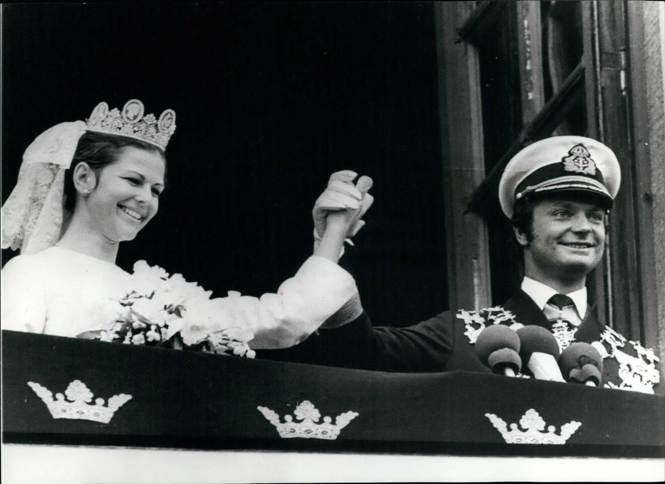 Silvia Sommerlath och kung Carl XVI Gustaf under Kommunförbundets mottagning på Stadshuset i Stockholm juni 1976, inför kungabröllopet 1976.