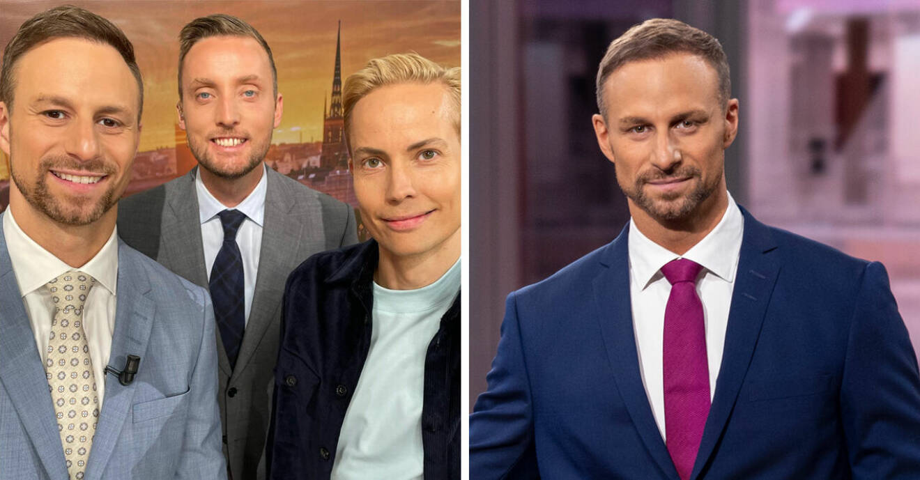 Filip Stiller, Axel Pileby och Henrik Alsterdal i efter fem. Filip Stiller i TV4 Nyheterna.