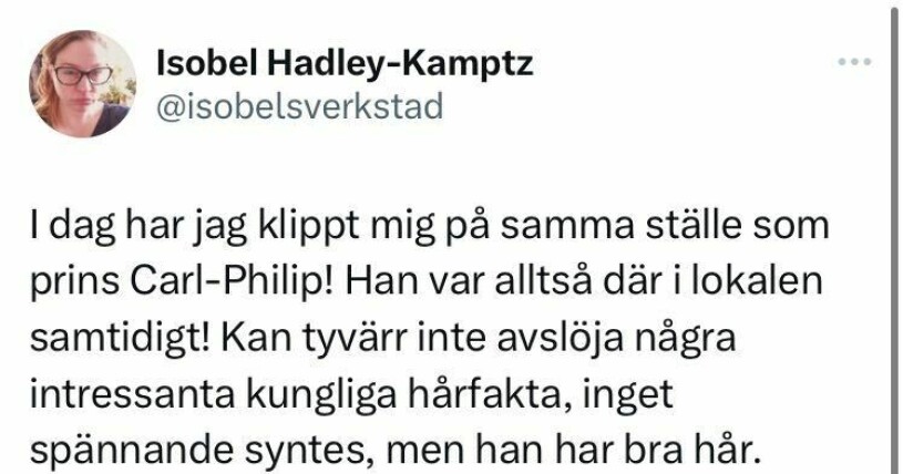 Isobel Hadley-Kamptz om prins Carl Philip på Twitter