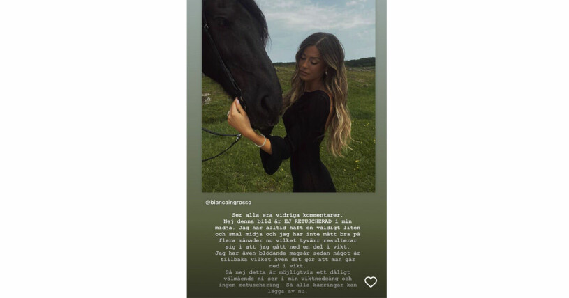 Bianca Ingrossos svar på Instagram.