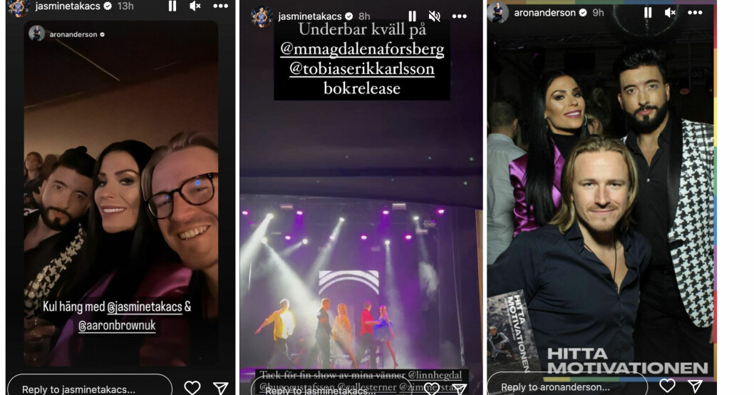 Jasmine Takács och Aron Anderson har verkligen kommit varandra nära! Jasmine Takács på bokreleasefest för Hitta motivationen med den forna Let's Dance-partnern Aron Anderson