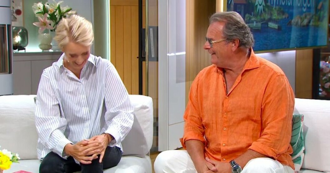 Jenny Strömstedt och Steffo Törnquist bröt ut i skratt efter felräkningen. Jenny Strömstedt och Steffo Törnquist