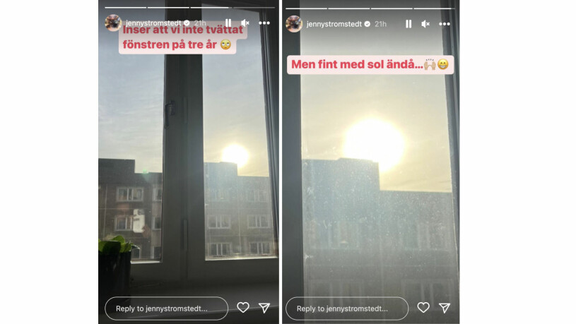Jenny Strömstedt erkänner – de har gått lång tid sedan fönstren putsas. Jenny Strömstedts fönster i lägenheten på Mariatorget