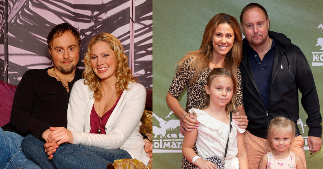 Johan Edlund med Jessica Almenäs till vänster, och Sofia Geite med maken Johan Edlund och döttrarna Elsa och Ester