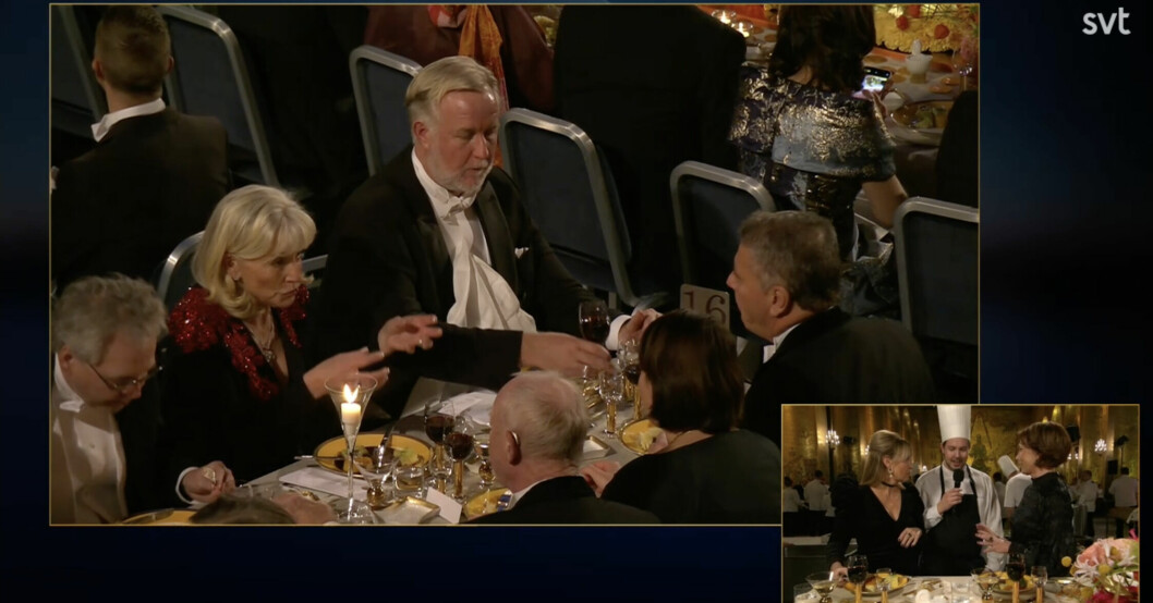 Johan Pehrsons bordsskick på Nobelfesten möts av kritik... Johan Pehrson på Nobelmiddagen