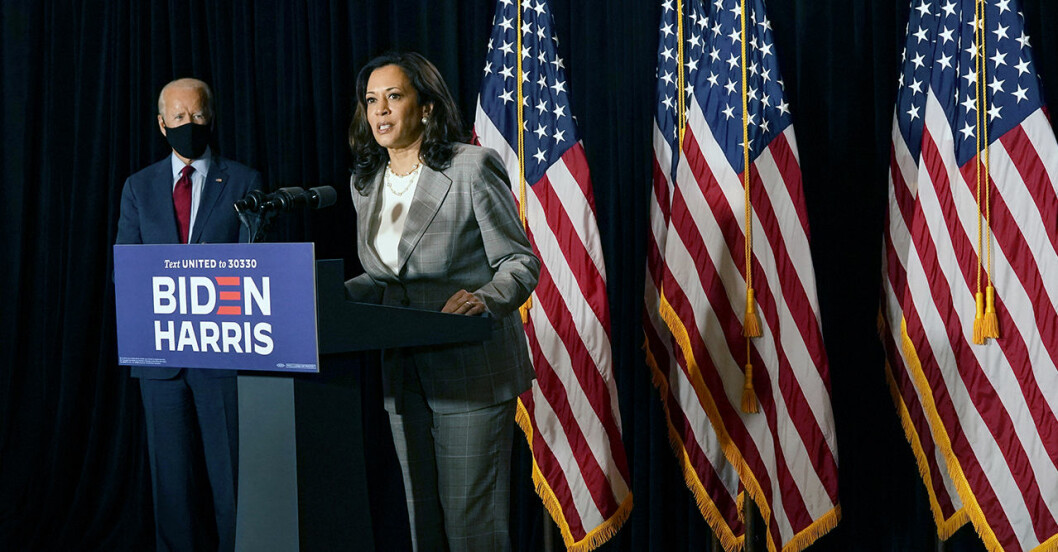 Kamala Harris och Joe Bidens första framträdande tillsammans, i Wilmington, Delaware, Bidens hemstad.