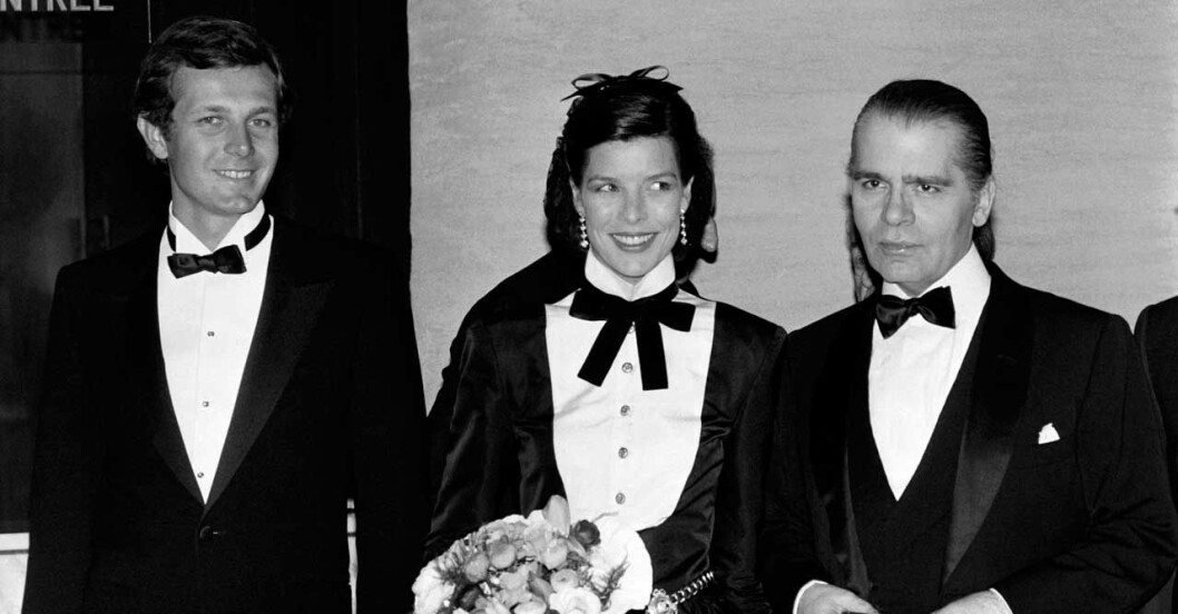 Caroline med maken Stefano Casiraghi och designern Karl Lagerfeld år 1985. 