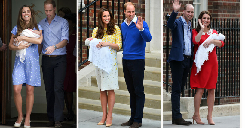Kate Middleton med nyfödda baby George, baby Charlotte och baby Louis. Kate Middleton och prins William