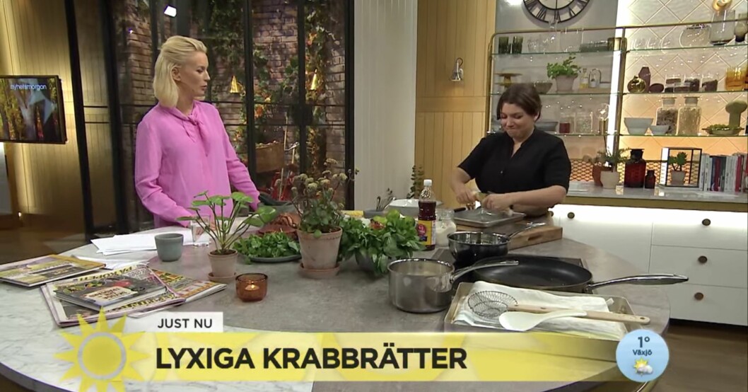 Alla uppskattade inte tipsen om hur man tillagar krabba. Foto: TV4 Krabbor i nyhetsmorgon