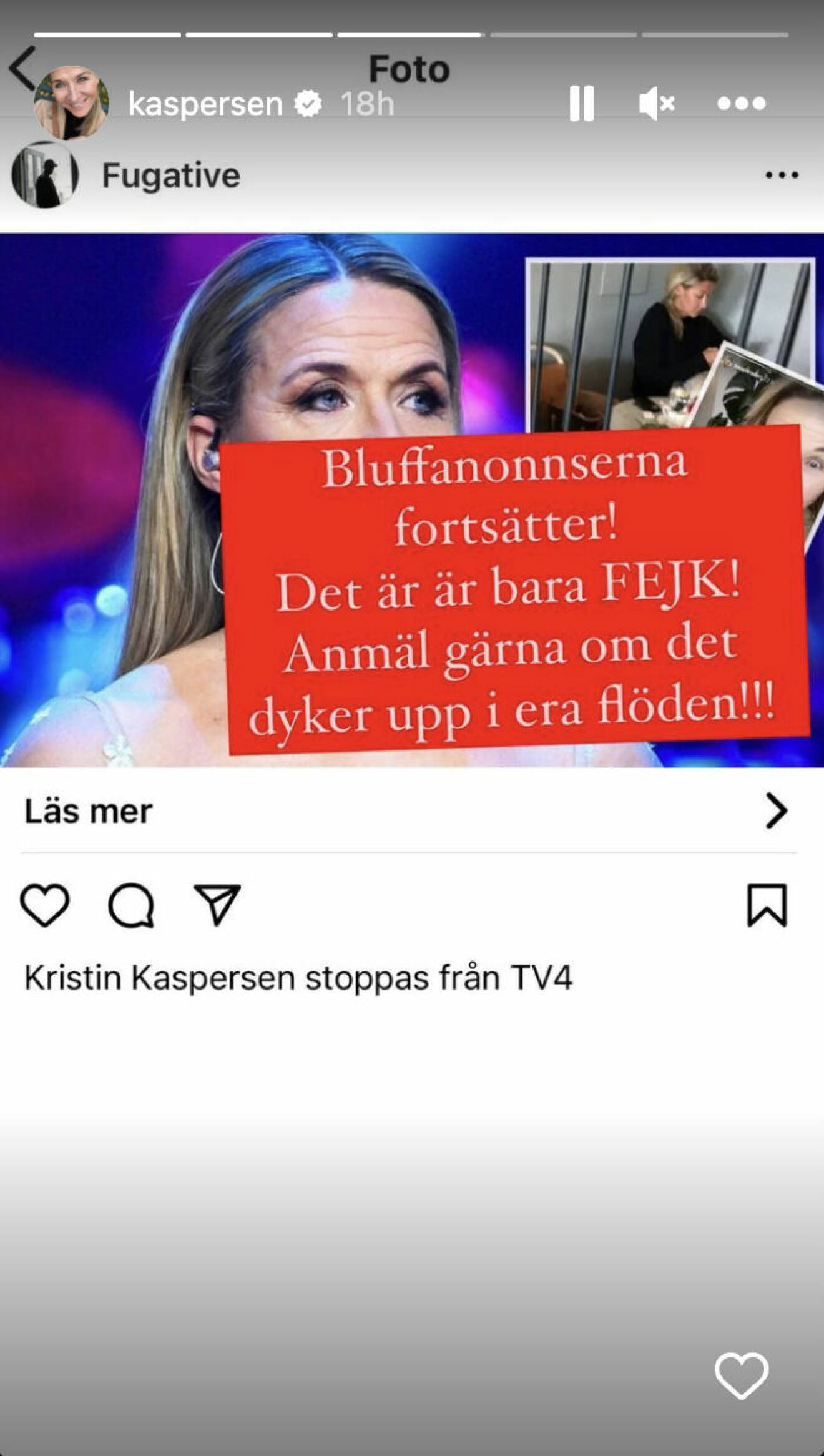 Kristin Kaspersen visar en bluffannons på Instagram