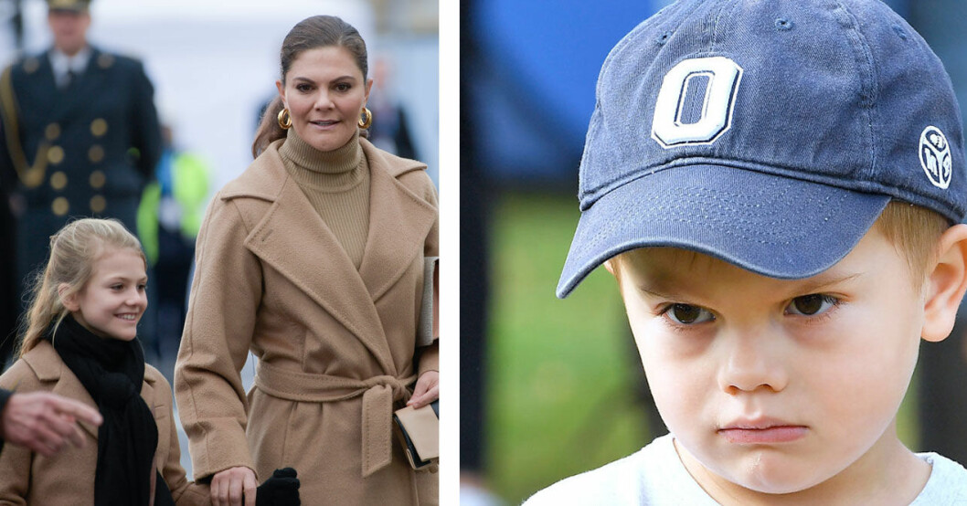 Kronprinsessan Victoria och prinsessan Estelle fick klara sig utan prins Oscar. Kronprinsessan Victoria, prinsessan Estelle och prins Oscar.