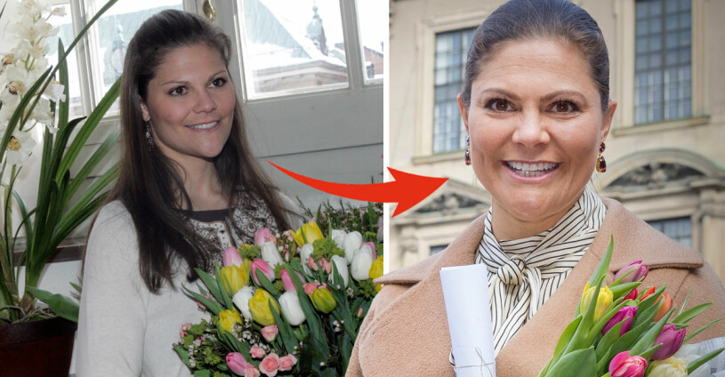 Namnsdagsbarnet Victoria, då och nu. Huvudpersonen har förändrats, men tulpanerna är desamma. Kronprinsessan Victoria namnsdag 12 mars