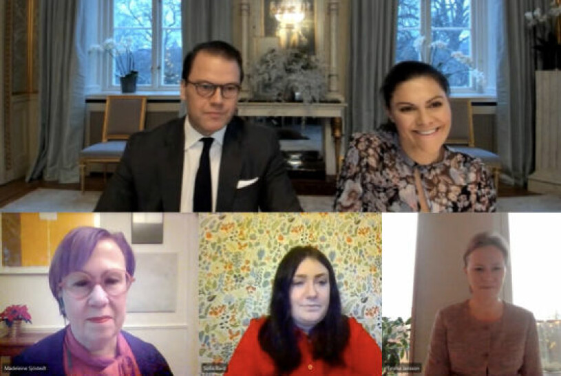 Vilket solskensleende, Victoria! Foto: Victor Ericsson/Kungliga Hovstaterna. Kronprinsessan Victoria Prins Daniel Möte Svenska Institutet Haga slott