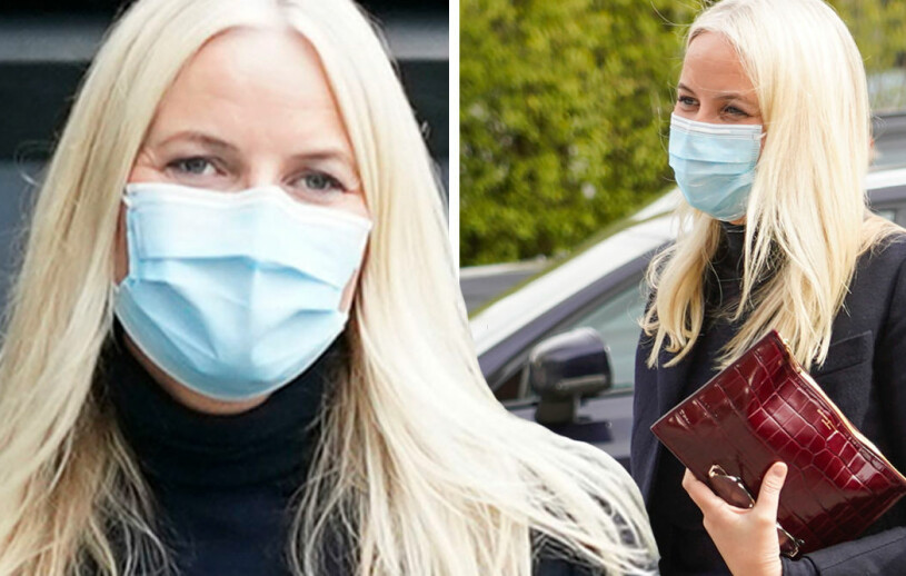 Med diagnosen kronisk lungfibros måste Mette-Marit vara extra försiktig. Kronprinsessan Mette-Marit med munskydd