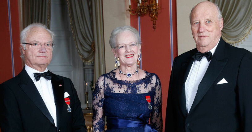 Kungen, drottning Margrethe och kung Harald – vilken trio! Kung Carl Gustaf, drottning Margrethe och kung Harald.