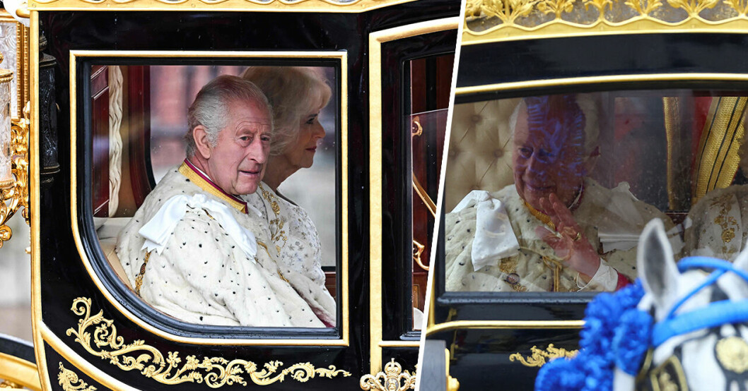 Första bilderna – kung Charles på väg till kröningen i guldkärra