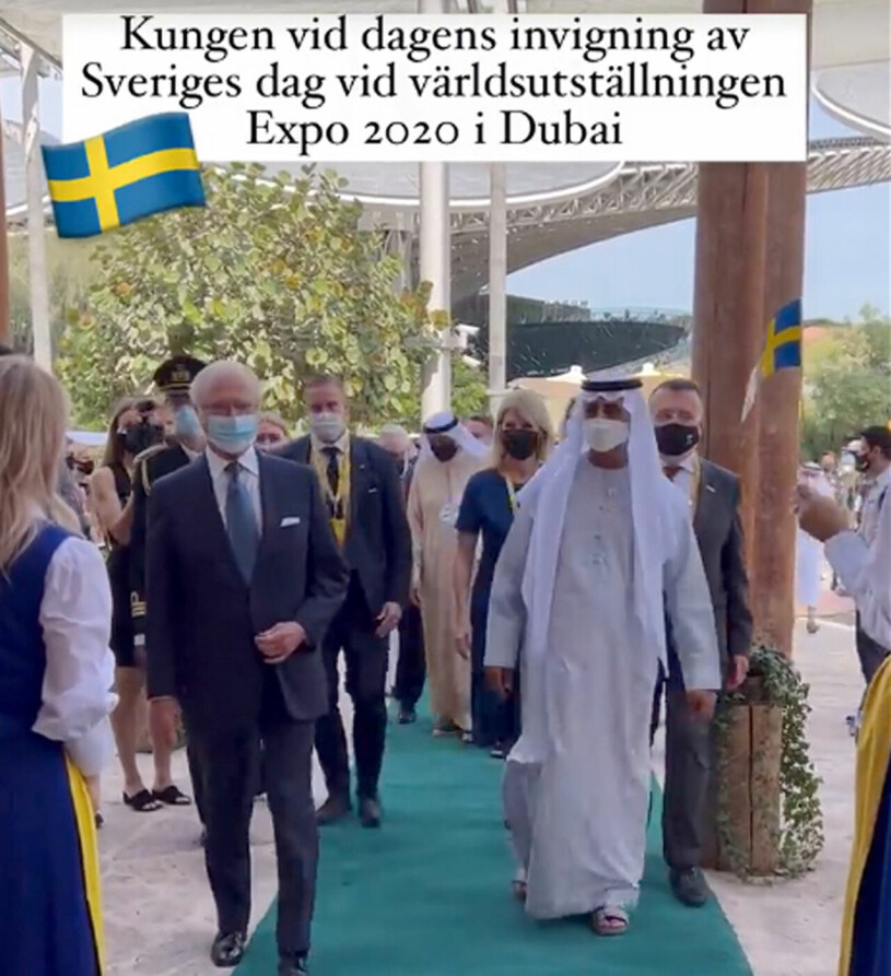 Kungen med Dubais kulturminister Shejk Nahyan al Mubarak al Nahyan. Kungen World Expo Dubai