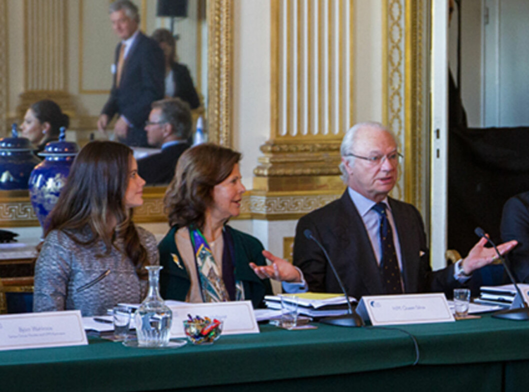 Prinsessan Sofia med kungaparet under Global Child Forum 2015. Kungen, drottningen och prinsessan Sofia 2015.