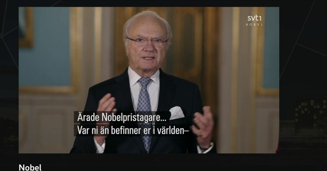 Kungen Kung Carl Gustaf Nobel 2020 Hälsning Stockholms slott