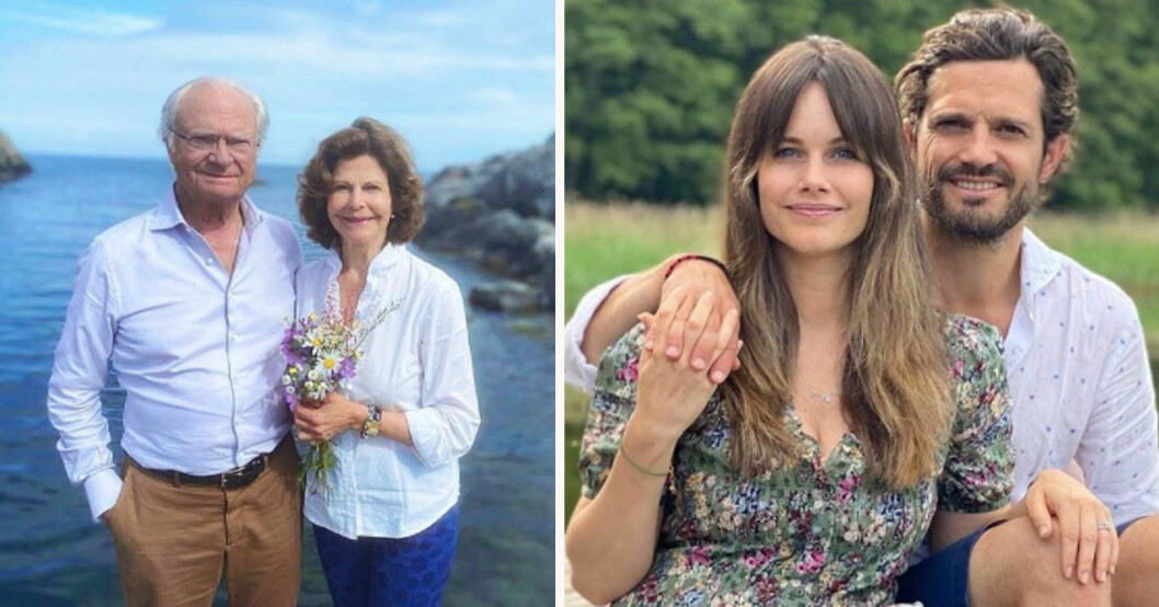 Kungaparet och prinsparet bjöd på midsommarbilder, men inte prinsessan Madeleine. Kung Carl Gustaf, drottning Silvia, prinsessan Sofia och prins Carl Philip