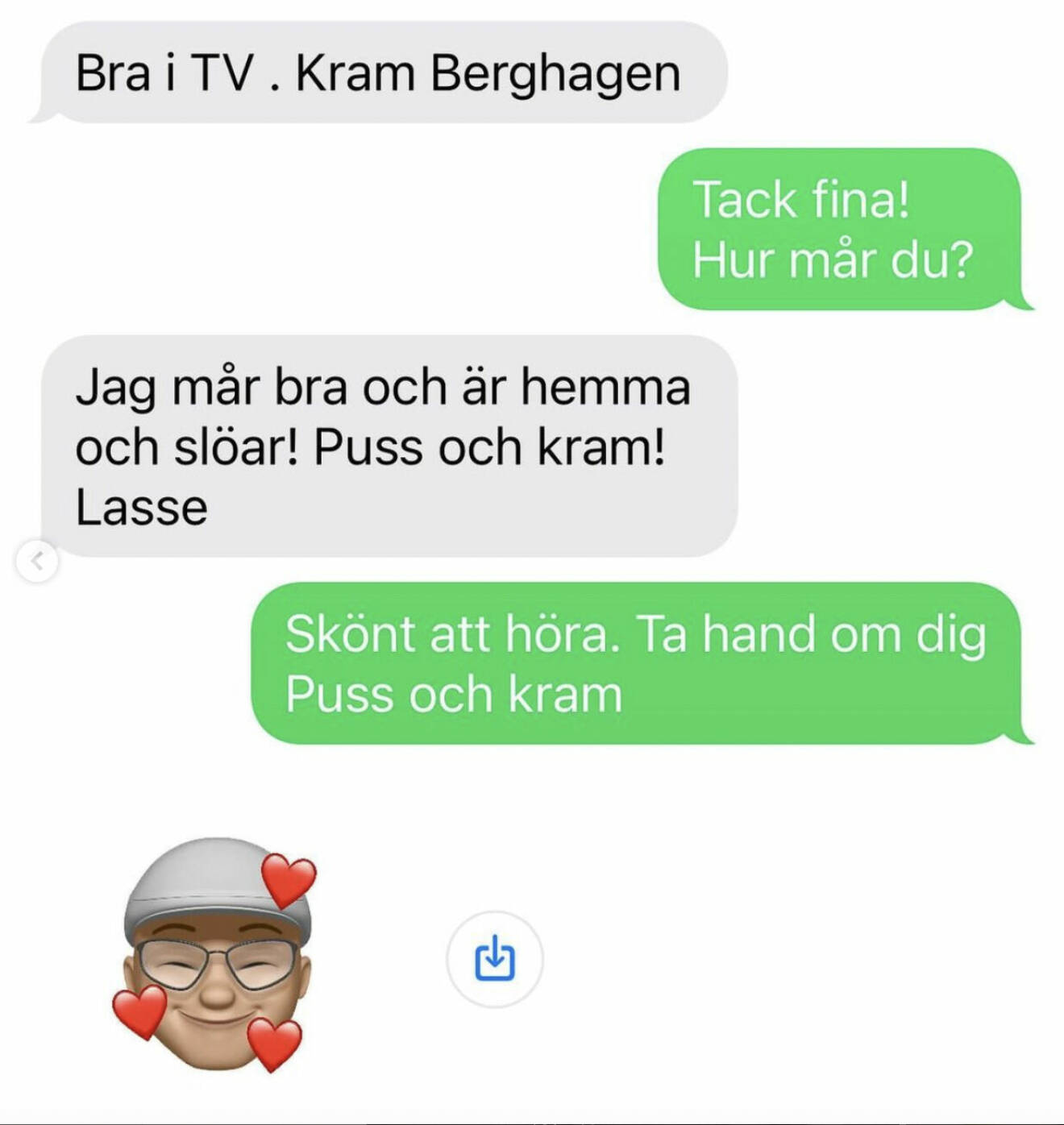 Lasse Berghagen ger Kristin Kaspersen beröm på sms
