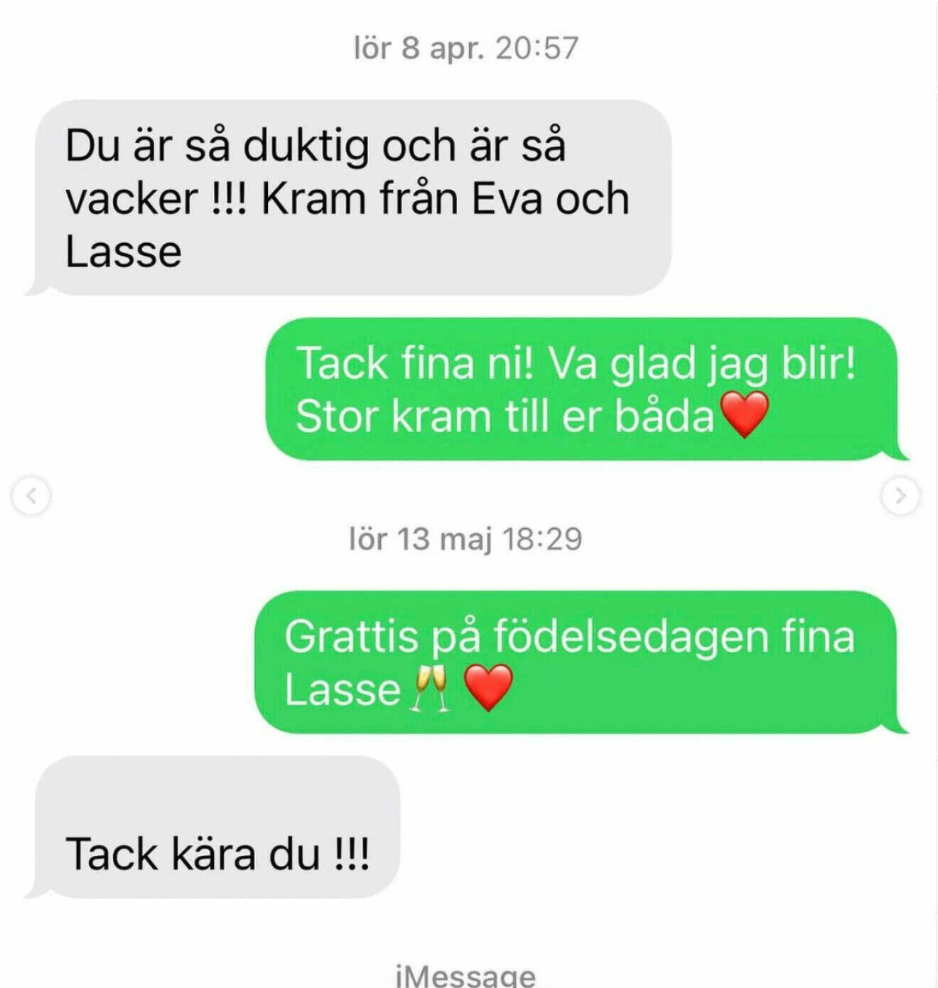 Sms från Lasse Berghagen till Kristin Kaspersen