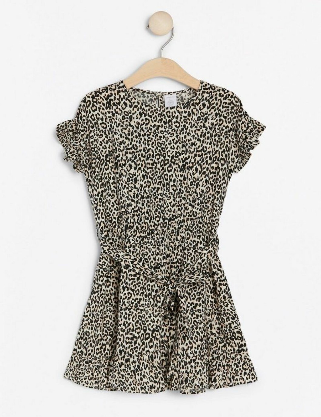 Leopardmönstrad klänning med volanger för barn, att matcha med mor.