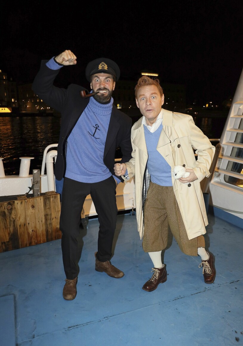 Linus Wahlgren och Kim Sulocki var glada i hågen som Kapten Haddock och Tintin.