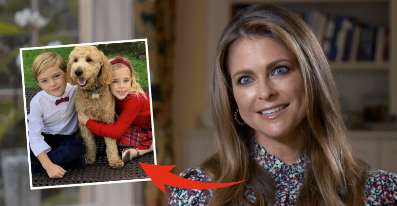 Prinsessan Leonore och prins Nicolas med familjens hund Teddy. Prinsessan Madeleine