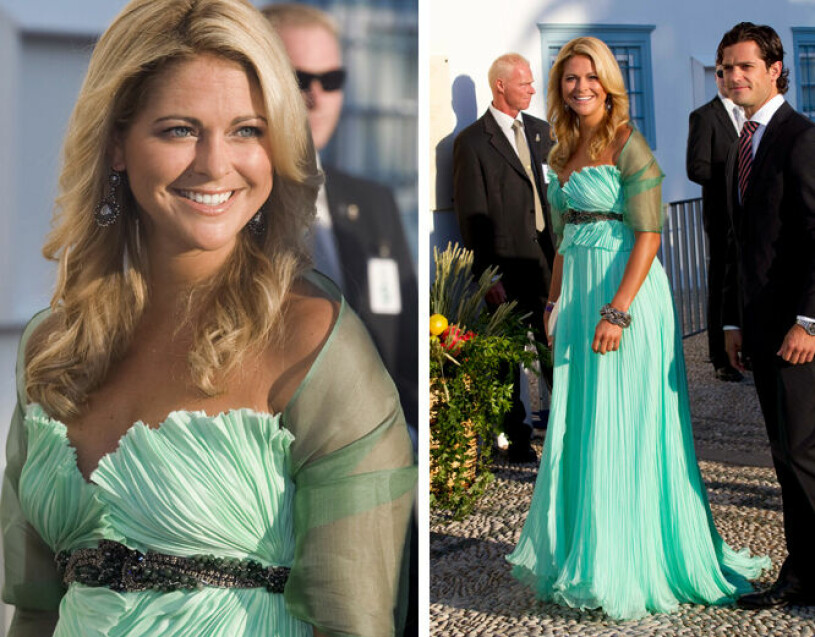 Prinsessan Madeleine var underskön i havsgrönt när hennes syssling prins Nikolaos gifte sig på Spetses. Prinsessan Madeleine Prins Carl Philip Prins Nikolaos bröllop 2010 turkos chiffong