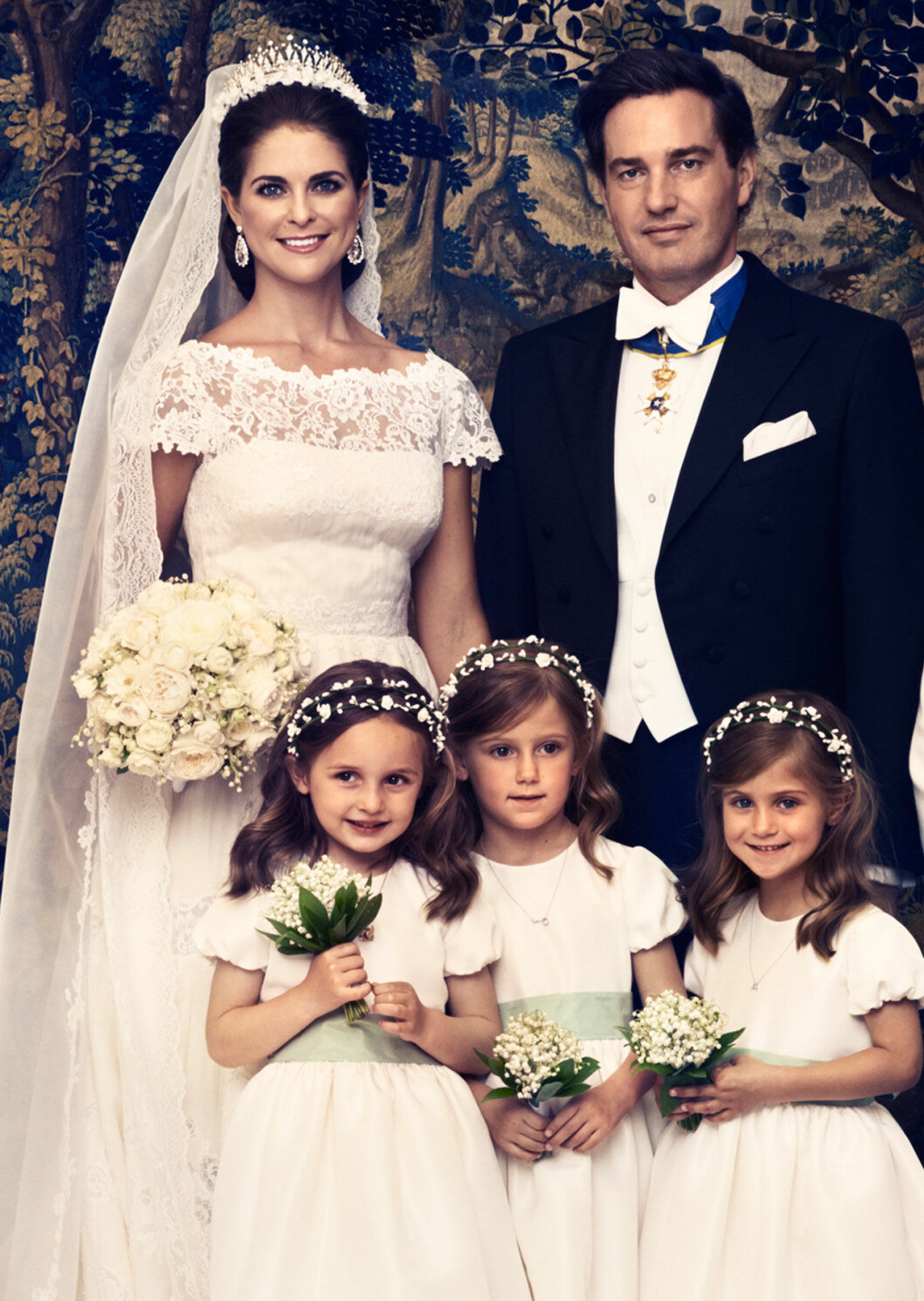 Madeleines näbbtrio: Lillie von Horn och systrarna Sommerlath. Prinsessan Madeleines brudnäbbar Lillie von Horn och Chloé och Anais Sommerlath.