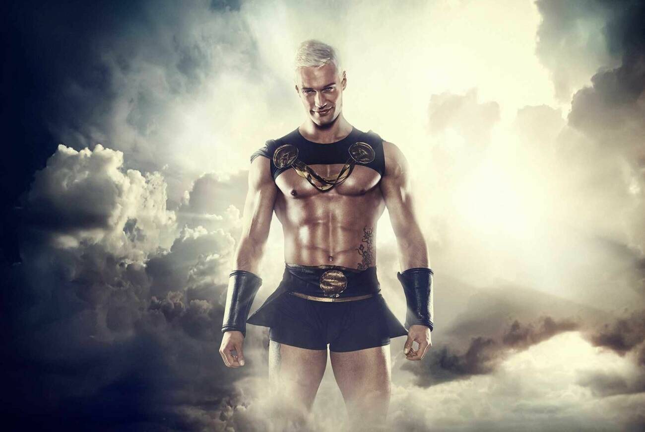 Marcus Olausson som gladiatorn Herkules i TV4-programmet ”Gladiatorerna”.
