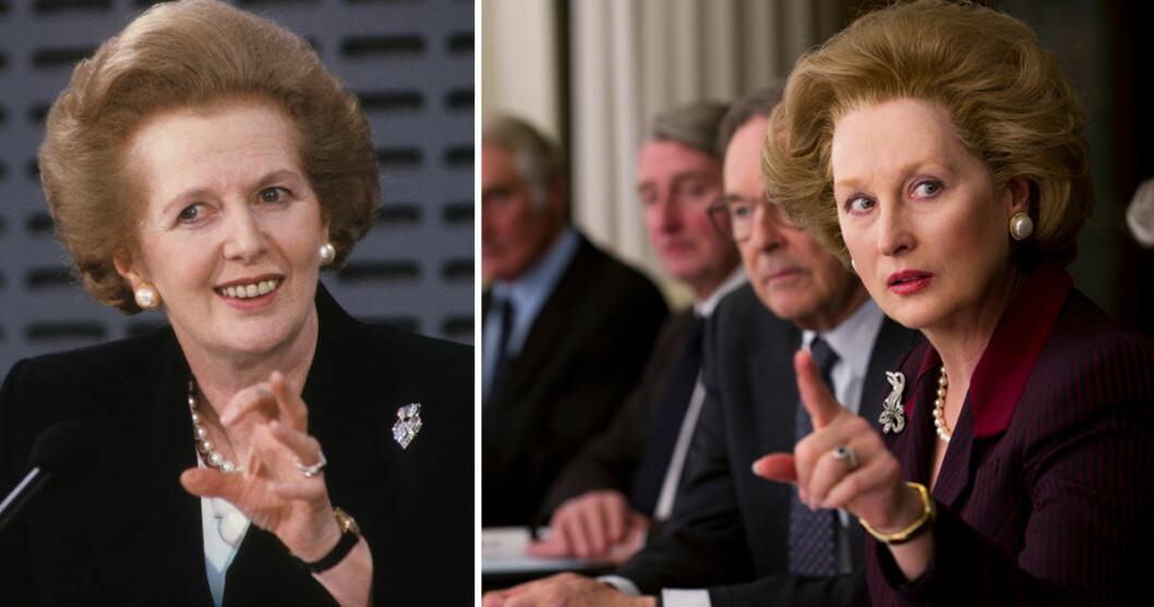 Margaret Thatcher intill Meryl Streep som spelade henne på bioduken. Margaret Thatcher intill Meryl Streep som spelade henne på bioduken.