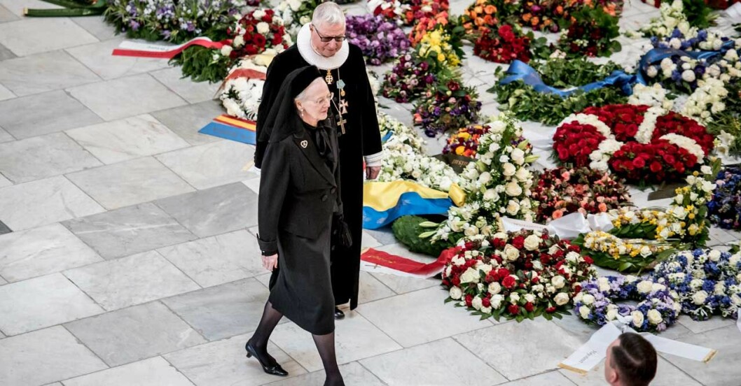 Drottning Margrethe under prins Henriks begravning.