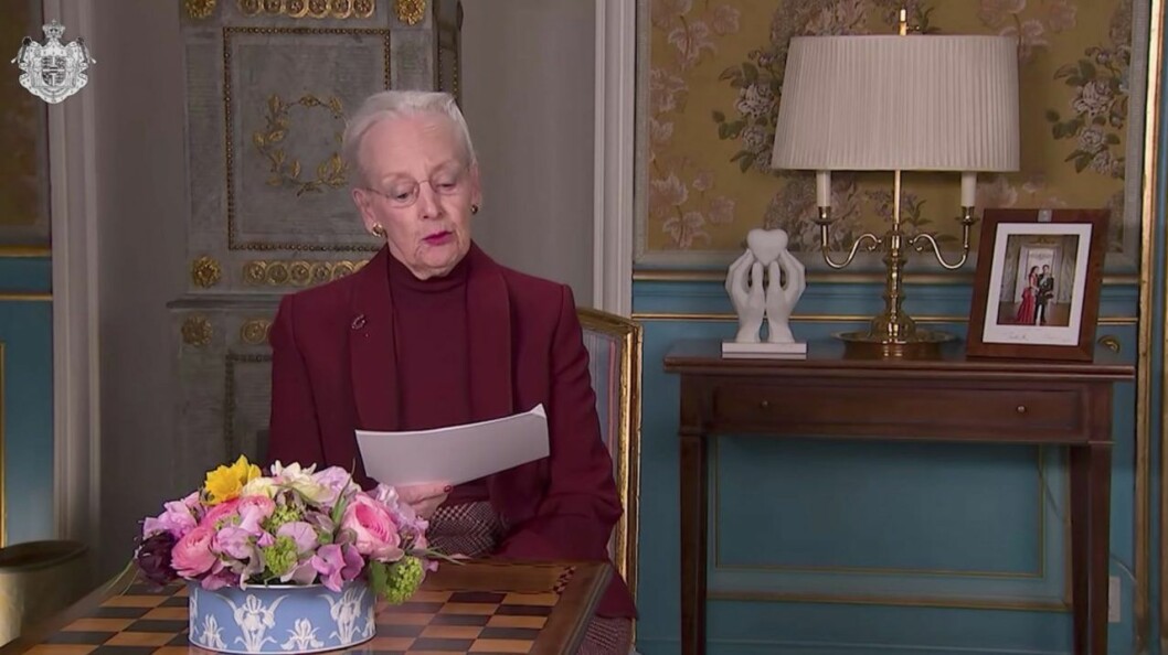 – Vår värld är uppochned värld. Coronaviruset är en farlig gäst, sa Margrethe. drottning margrethe tal coronakrisen