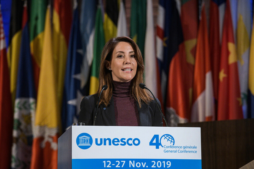 Marie höll ett tal under UNESCOS konferens i Paris. Prinsessan Marie