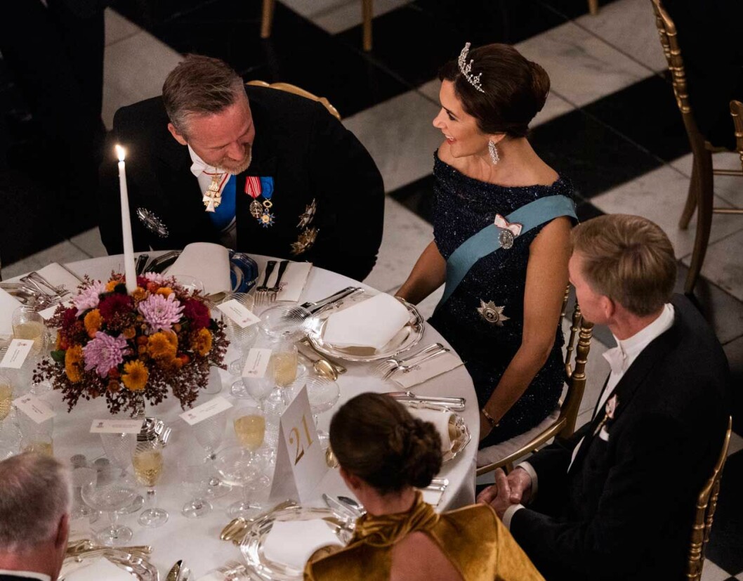 Kronprinsessan Mary vid galamiddagen på Christiansborgs slott i Köpenhamn.
