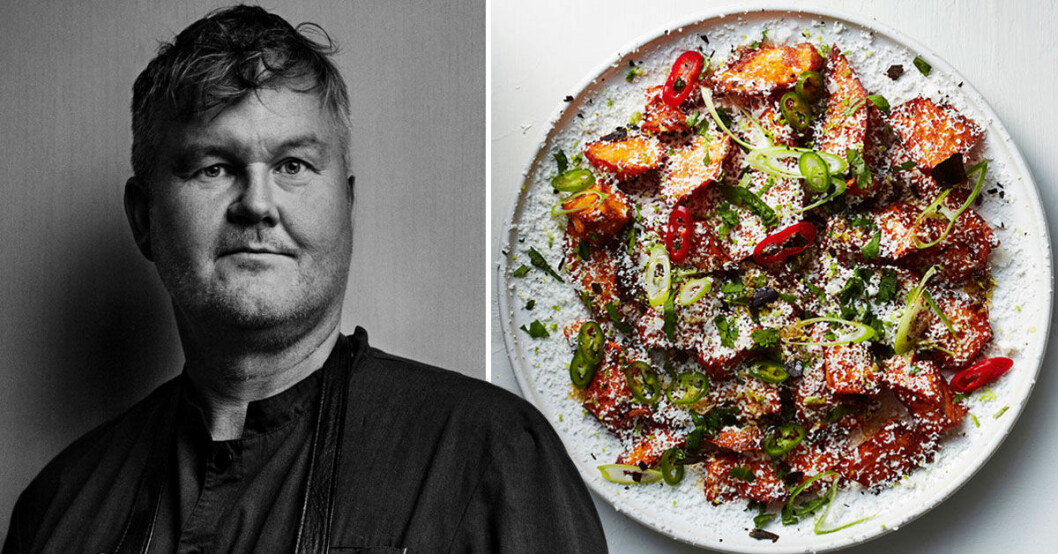 Superkocken Mathias Dahlgrens recept: friterad sötpotatis med riven fetaost