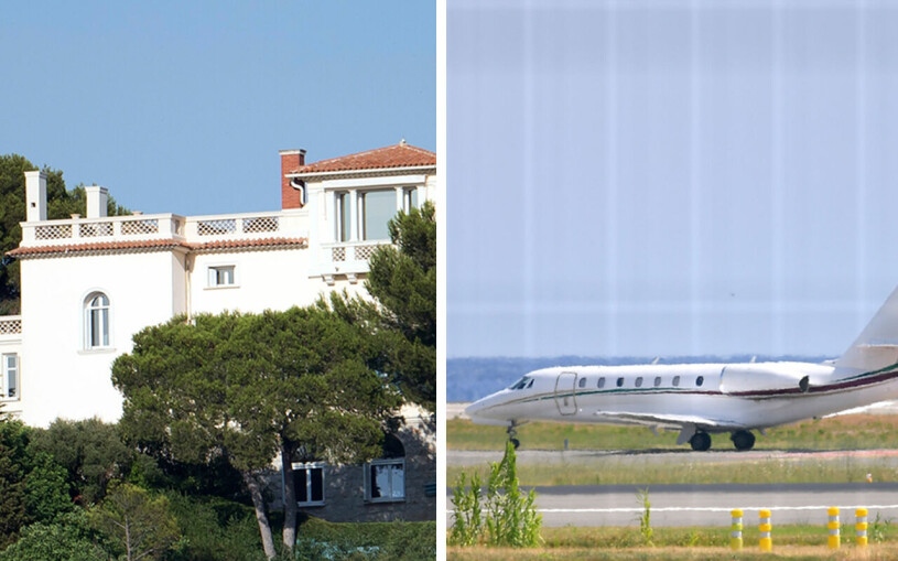 2018 flög Meghan och Harry över Atlanten i detta privatjet – för att tillbringa fyra dagar hos Elton John i hans villa på Franska rivieran. Elton John Hus Franska Rivieran Meghan Markle Prins Harry privatjet