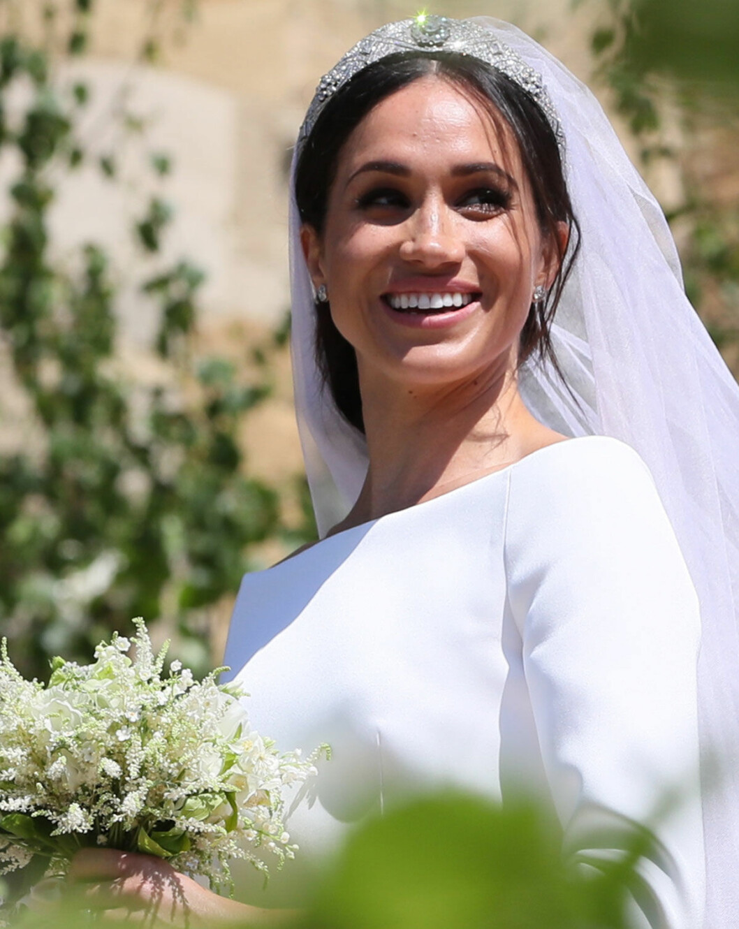 Hertiginnan Meghan under bröllopsdagen. Hertiginnan Meghan under bröllopsdagen.