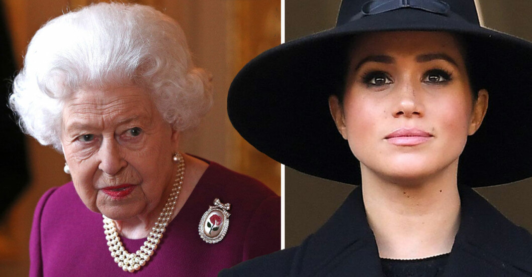 Finns det en chans att Meghan kan rätta in sig i det kungliga ledet igen? Nej, det är det ingen som tror. Drottning Elizabeth och hertiginnan Meghan Markle.