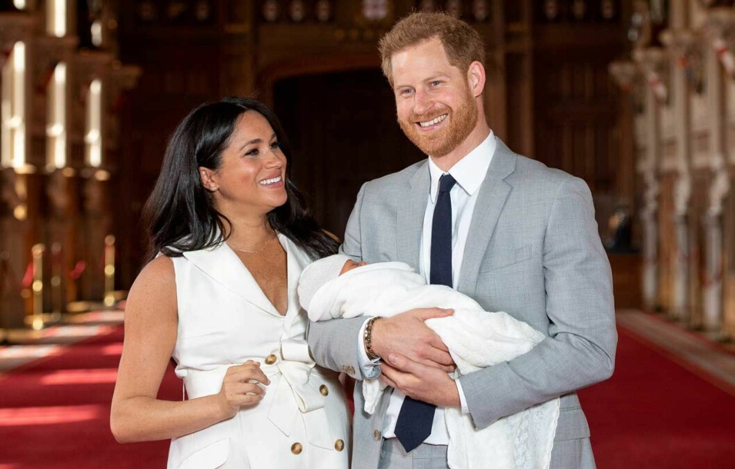 Prins Harry och Meghan med sin lilla Archie Harrison. prins Harry, Meghan och Archie