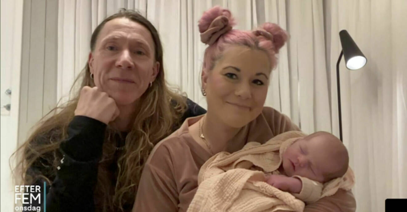E-Type, Melinda Jacobs och deras nyfödda bebis gästar Efter fem på länk.