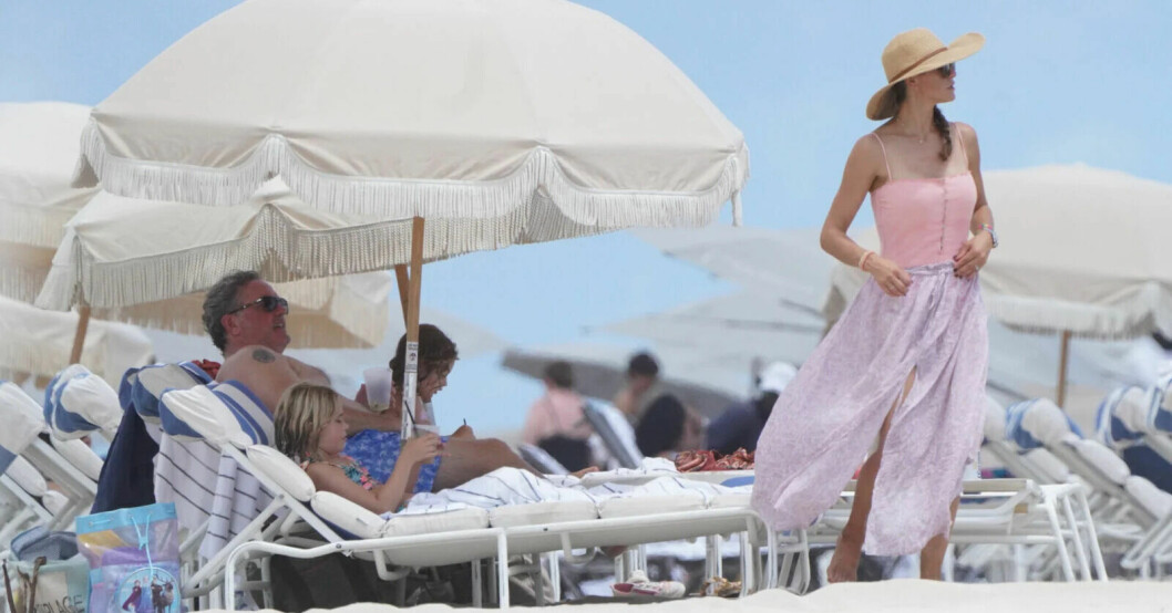 Prinsessfamiljens stranddag i Miami Beach, innan katastrofen. Chris O'Neill, prinsessan Adrienne och prinsessan Madeleine
