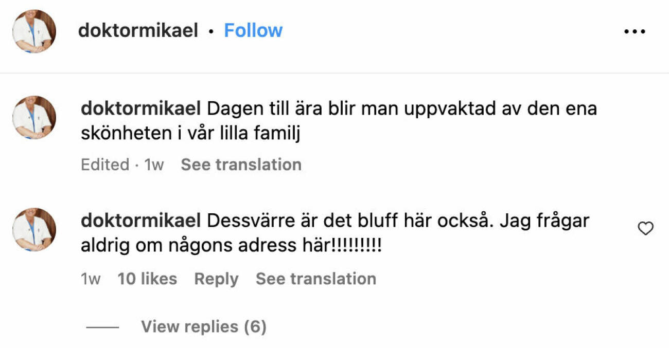 Mikael Sandström varnar sina följare på Instagram om fakekonton