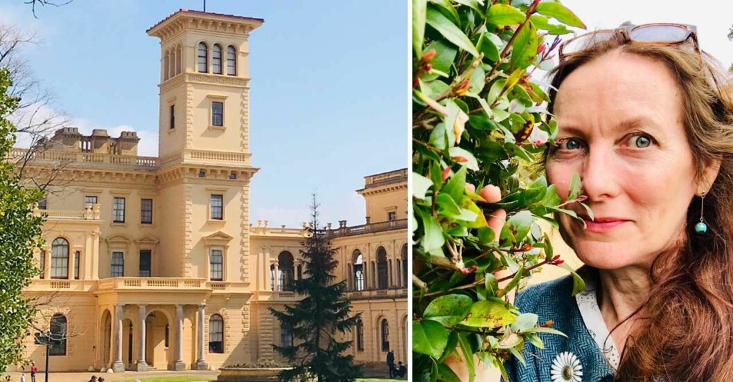 Svensk Damtidning på Osborne House. Jag kan intyga att myrtenbusken växer så det knakar! Helena Wiklund Svensk Damtidning framför brittiska kungafamiljens myrtenbuske på Osborne House.