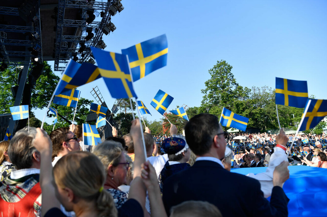 Så här brukar det se ut. Men på grund av coronakrisen blir det en tv-sändning utan publik. Nationaldagsfirandet på Skansen