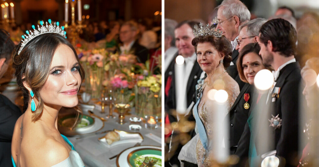 Prinsessan Sofia på Nobelbanketten 2019, och drottning Silvia